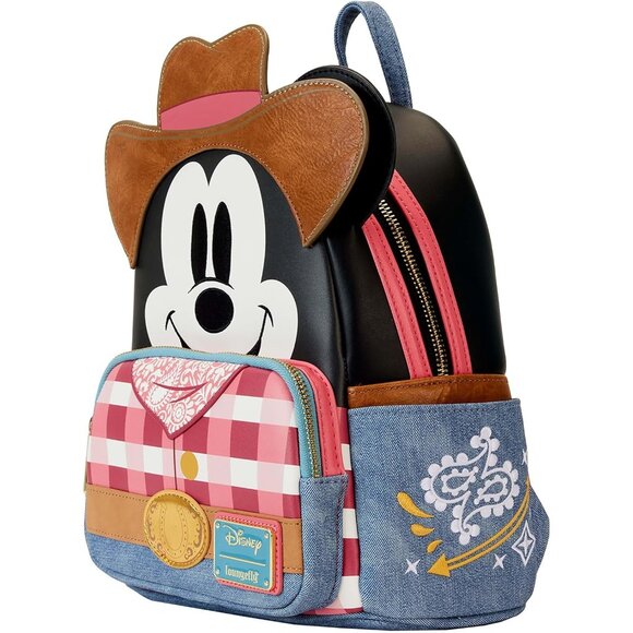 Disney Western Mickey Mouse Mini Backpack - Faux Leather Cowboy Style with Appli - Picture 3 of 7